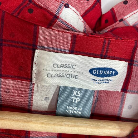 Old Navy Classic Fit Red White Blue Polka Dot Button Front Shirt Women's Size XS - Picture 5 of 7